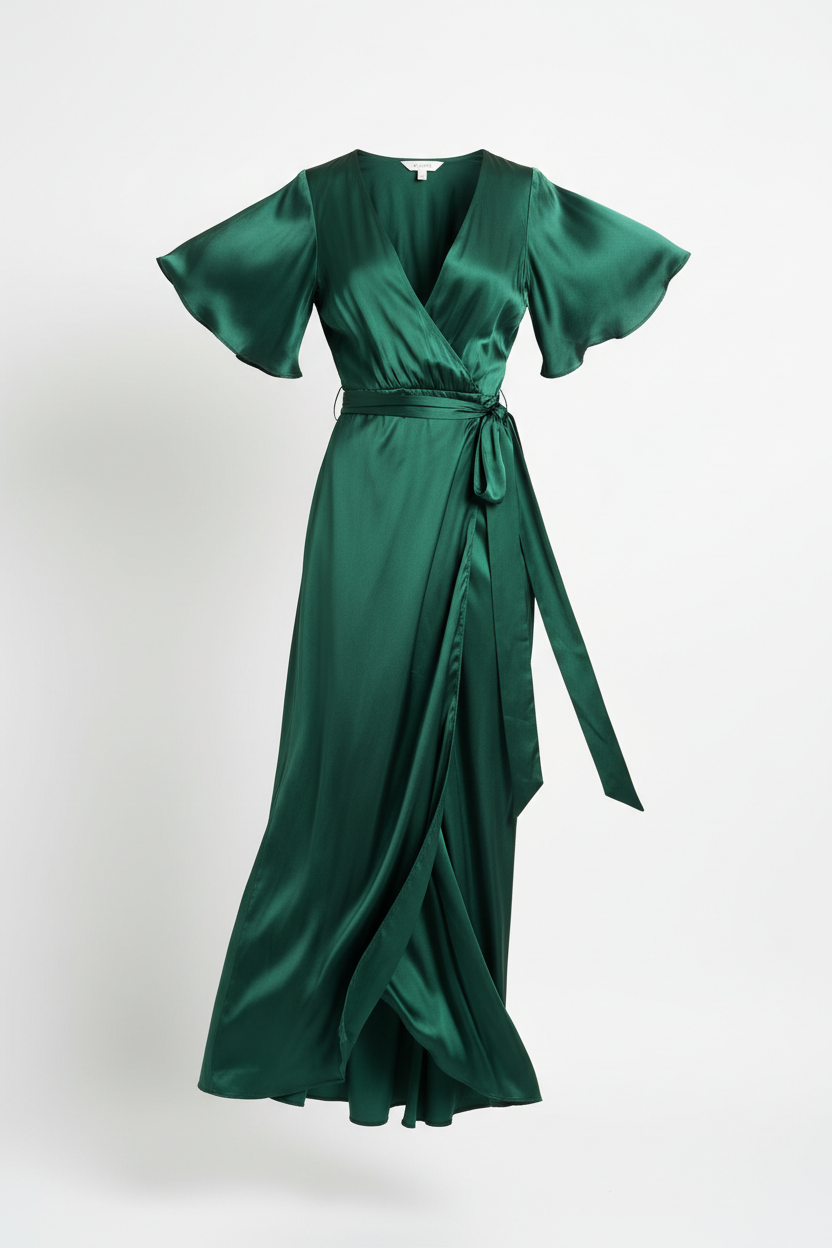 Atelier Bias-Cut Silk Wrap Dress in emerald green