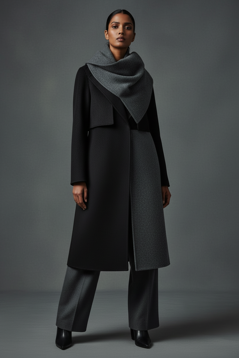 Tri-Tone Wool Trench Coat - model shot