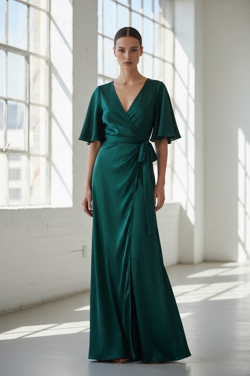 Atelier Bias-Cut Silk Wrap Dress - model shot
