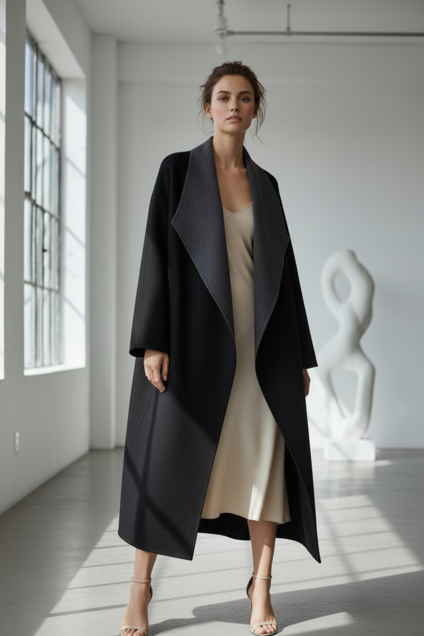Atelier Drape Coat Black/Grey - model shot