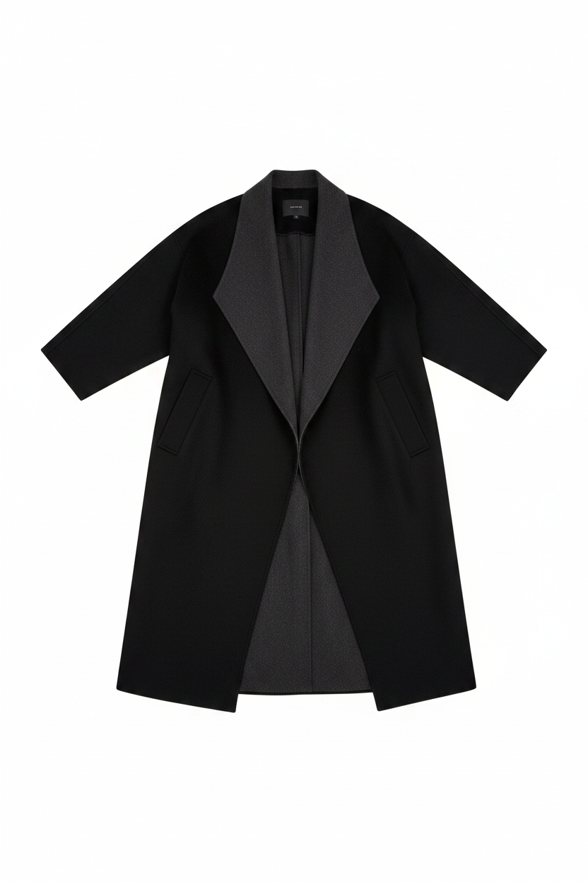 Atelier Drape Coat Black/Grey - isolated product shot